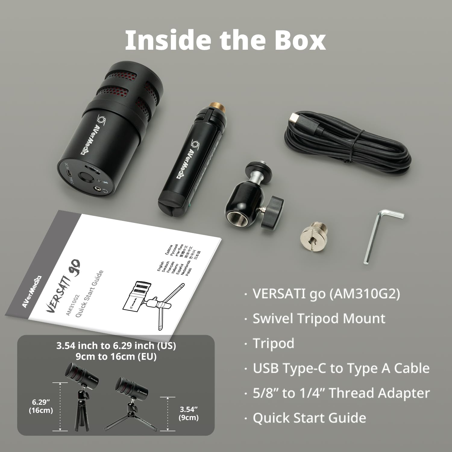 AVerMedia USB Mic for Streaming, Podcasting, Gaming with Cardioid Polar Pattern, Tripod Stand, Headphone Output, Mute Button, All Metal, for PC, Laptop, iPhone, and Android Phone - VERSATI go AM310G2