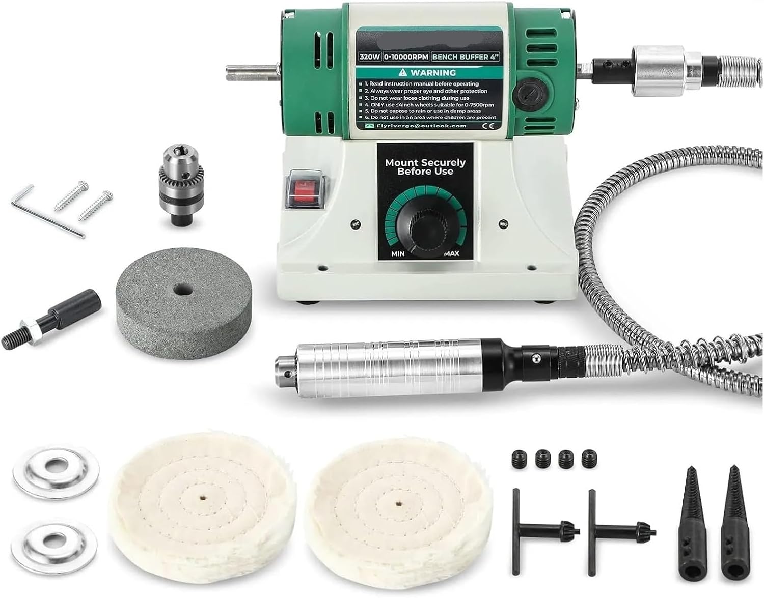 YPMart Buffer Polisher with Accessories Adjustable Variable Speed Multi-Function Bench Lathe Grinder Polishing Machine Tool Kit for Jew for Car Boat Sanding Polishing Waxing