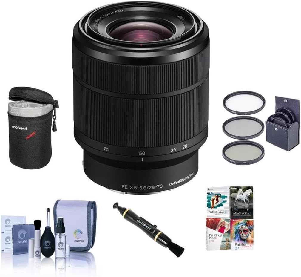 Sony FE 28-70mm F3.5-5.6 OSS E-Mount Lens - Bundle with 55mm Filter Kit (UV/CPL/ND), Cleaner, Soft Lens Case, Cleaning Kit, Professional Software Package