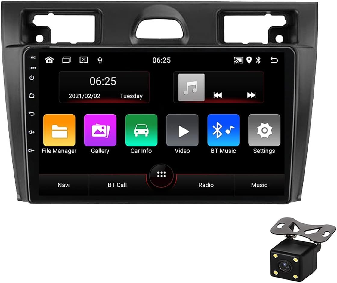 Double Din Car Stereo with Bluetooth 9 Inch Car Audio Touchscreen Car Radio for Ford Fiesta Mk5 2002-2008 with Backup Camera Support Carplay/DSP/4G/5G WiFi/GPS Navigation/SWC