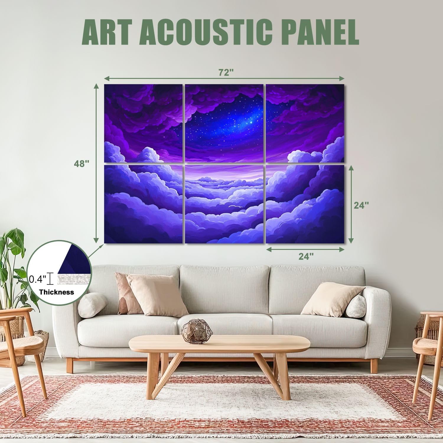 6 Pack Art Acoustic Panels Sound Absorbing Galaxy Starry Cloud Formations Starlit Dreamscape Cosmic Elements Decorative Soundproof Wall Panels Self Adhesive for Recording Studios Office 72
