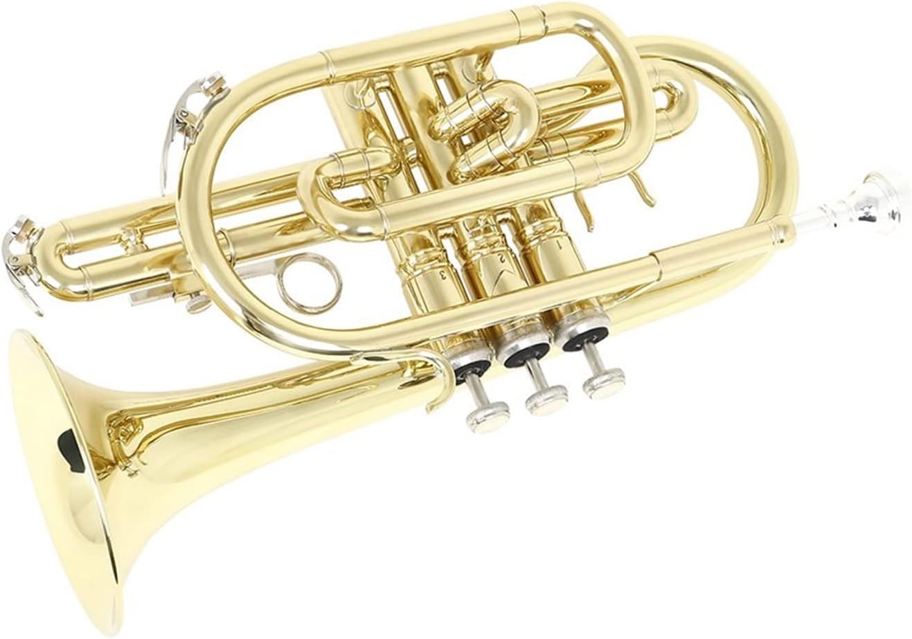 KESHUO Bb Flat Cornet Brass Wind Instrument with Carrying Case Gloves Cleaning Cloth Brushes Trumpets