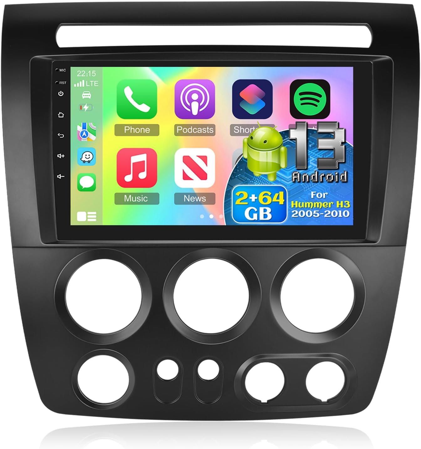 NHOPEEW [2+64G] Car Radio for Hummer H3 2005-2010 - Wireless Carplay and Android Auto - 9 Inch Touch Screen Android 13 Car Stereo - DSP/WiFi/GPS Navigation/SWC/Bluetooth + AHD Backup Camera