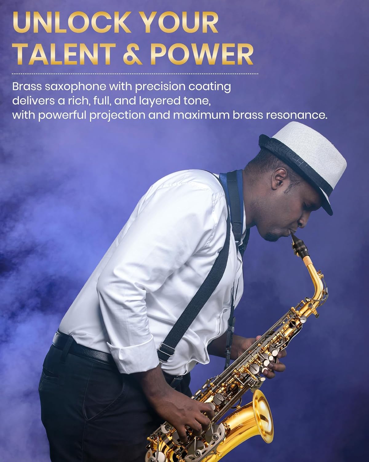 Fesley Saxophone E Flat Alto Saxophone: Saxofón Alto for Professional, Sax for Beginners & Students, Saxophones with Reeds, Neck Strap, Sax Case & Portable Cleaning Kit, Black & Gold