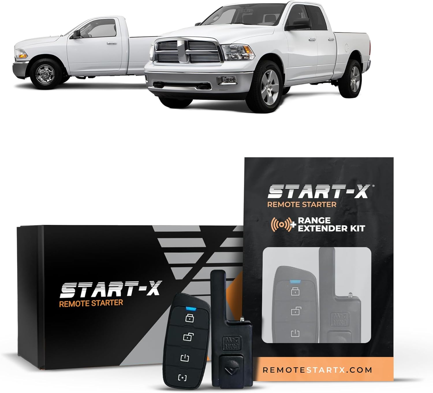 Start-X Remote Starter Kit + 3000ft 2 Way Range Extender for Dodge RAM 1500/2500/3500/4500 Gas (2009, 2010, 2011, 2012) Trucks with Key Ignition