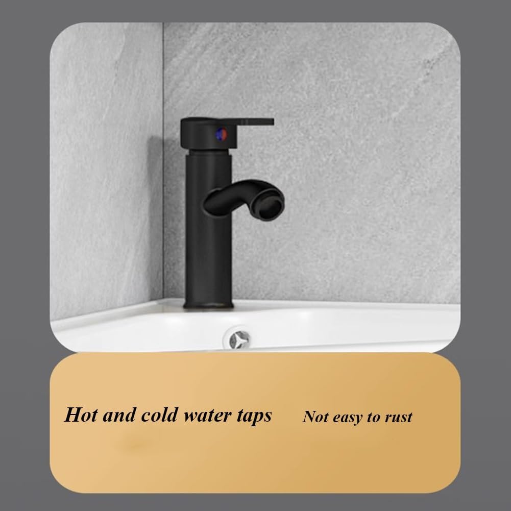 Etlegor Corner Bathroom Vanity Sink Combo, Wall Mount Small Utility Sink with Metals Cabinet Pedestal Sink Set with Faucet and Drain Console Sinks(White,38x38x42cm)