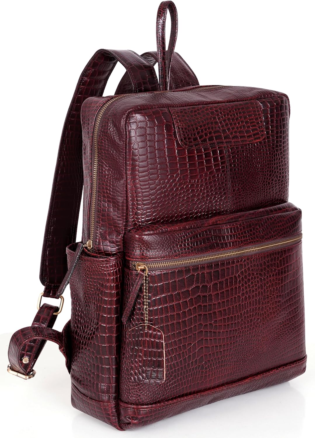 Full Grain Leather Laptop Backpack Bag Durable Lightweight Stylish Premium Office Travel 16'' Backpack (Croco Brown)