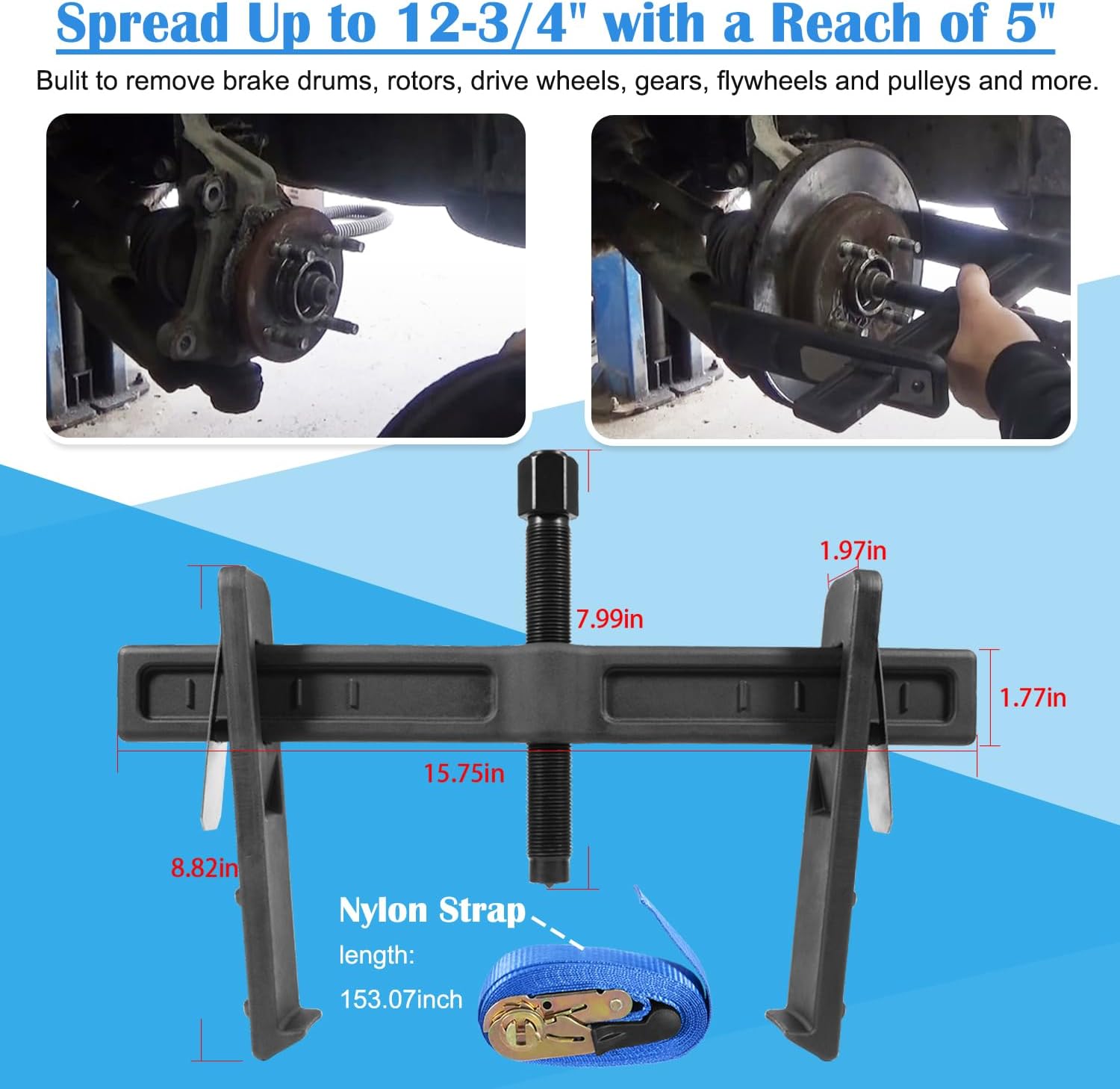 6980 Brake Drum and Rotor Puller Kit/Brake Drum Hub Puller/Brake Rotor Removal Tool for Removing Brake Drums, Rotors, Drive Wheels, Gears, Flywheels and Pulleys