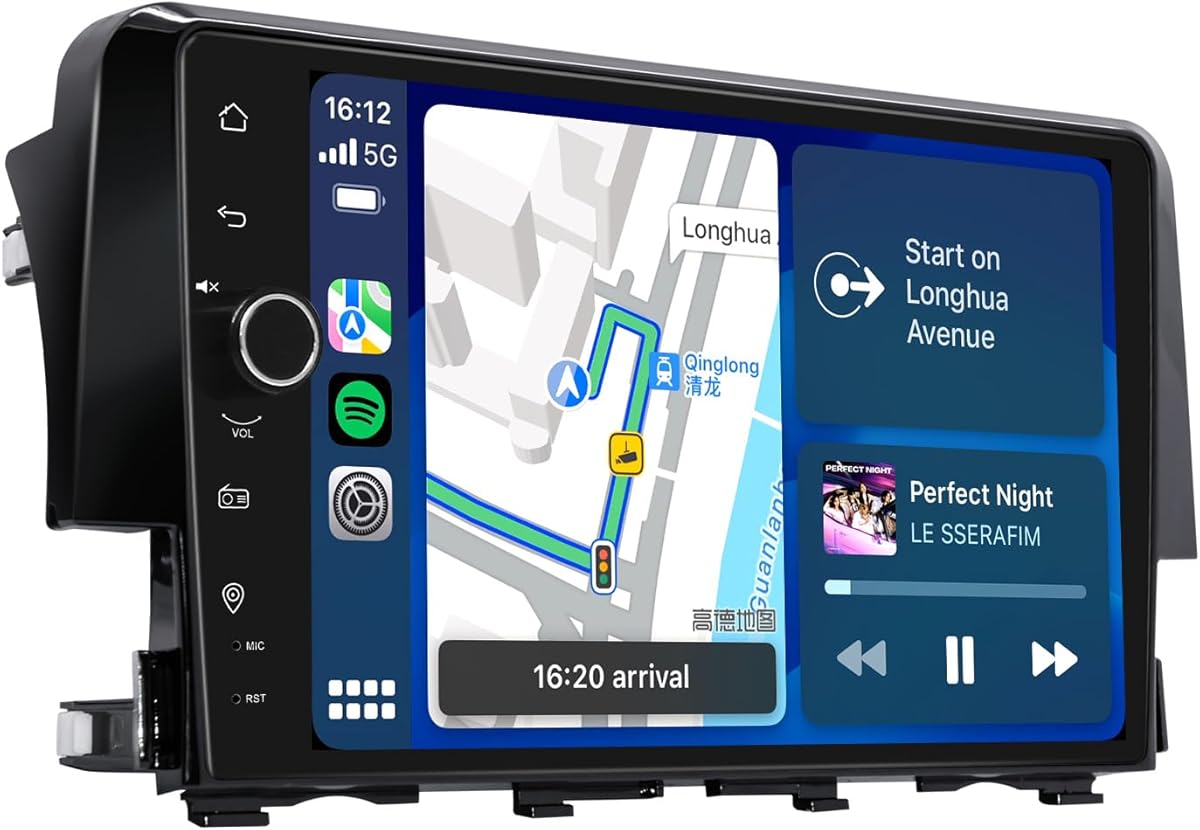 JOYING Car Radio for Honda Civic 2016-2021 Android 13 Car Stereo 9 Inch Head Unit with Carplay & Android Auto, Mirror Link, GPS Navigation, Bluetooth 5.0, Volume Knob(JY-HT145N4)