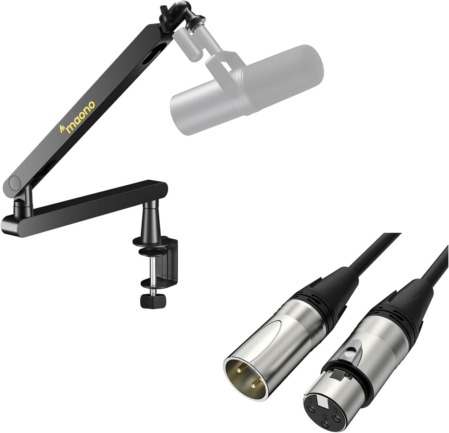 Maono Microphone Arm Stand and 6FT XLR Cable Set,Metal Heavy Duty Mic Stand with Desk Clamp,XLR Interface Cable, Mic Wire for Recording Podcast Streaming