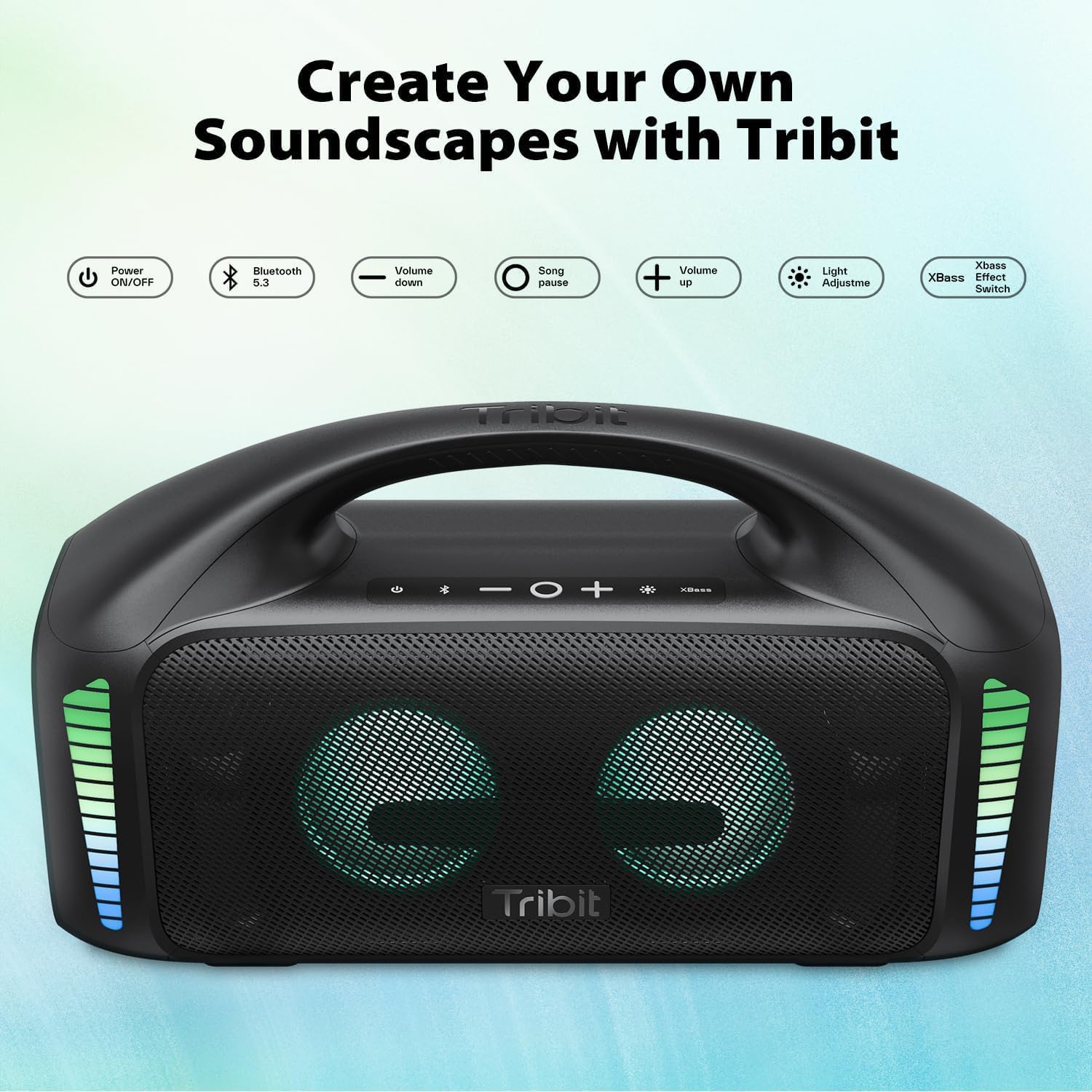 Tribit StormBox Blast Portable Bluetooth Speaker, (140W Peak) 90W Loud Stereo Sound with 30H Playtime, IPX7 Waterproof, LED Light, Wireless, XBass, BT5.3, TWS, Custom EQ, Party/Outdoor/Camping/Beach