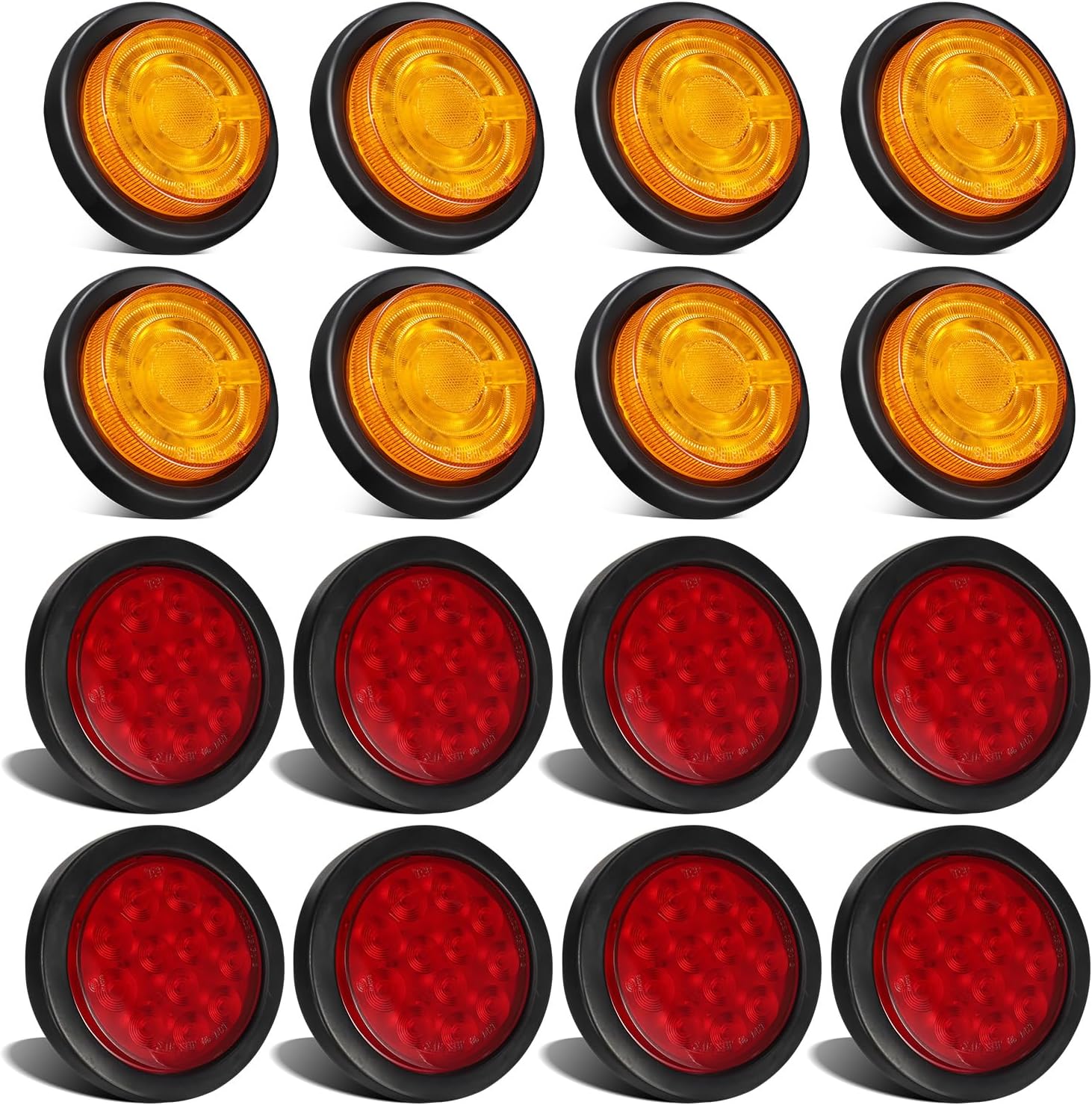Partsam 8Pcs 2.5 inch Amber 12LED Flow Feature Round Side Marker Lights + 8Pcs 4