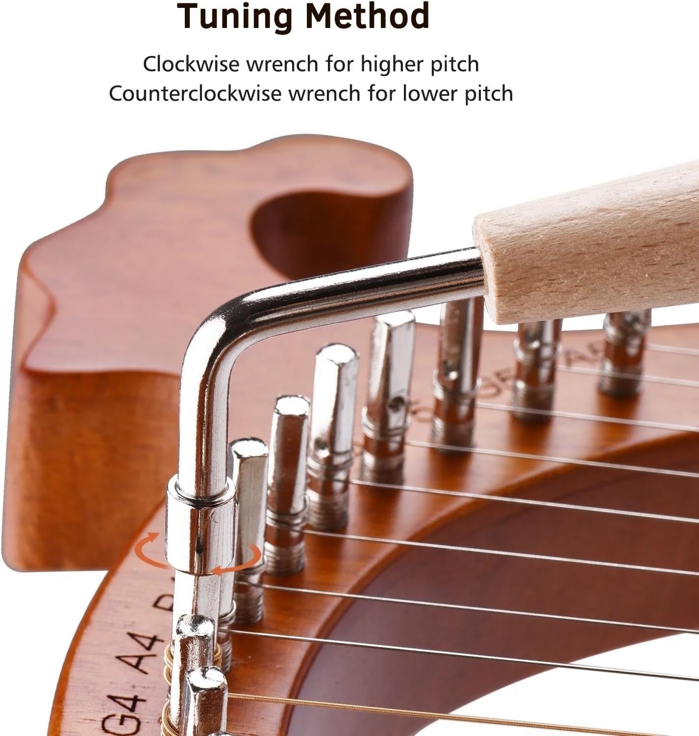 Lyre Harp Set 16 Strings Lyre Harp Solid Wood Strings Instrument Pattern Tuning Hammer Strings Cloth Picks For Beginners