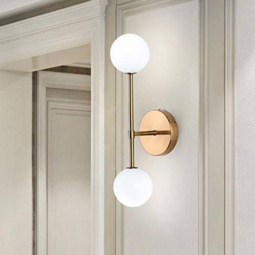 Wall Lamp, Globe Wall Sconce Light Modern 2 Lights Cream Glass Wall-Mount Lamp for Corner (Gold)