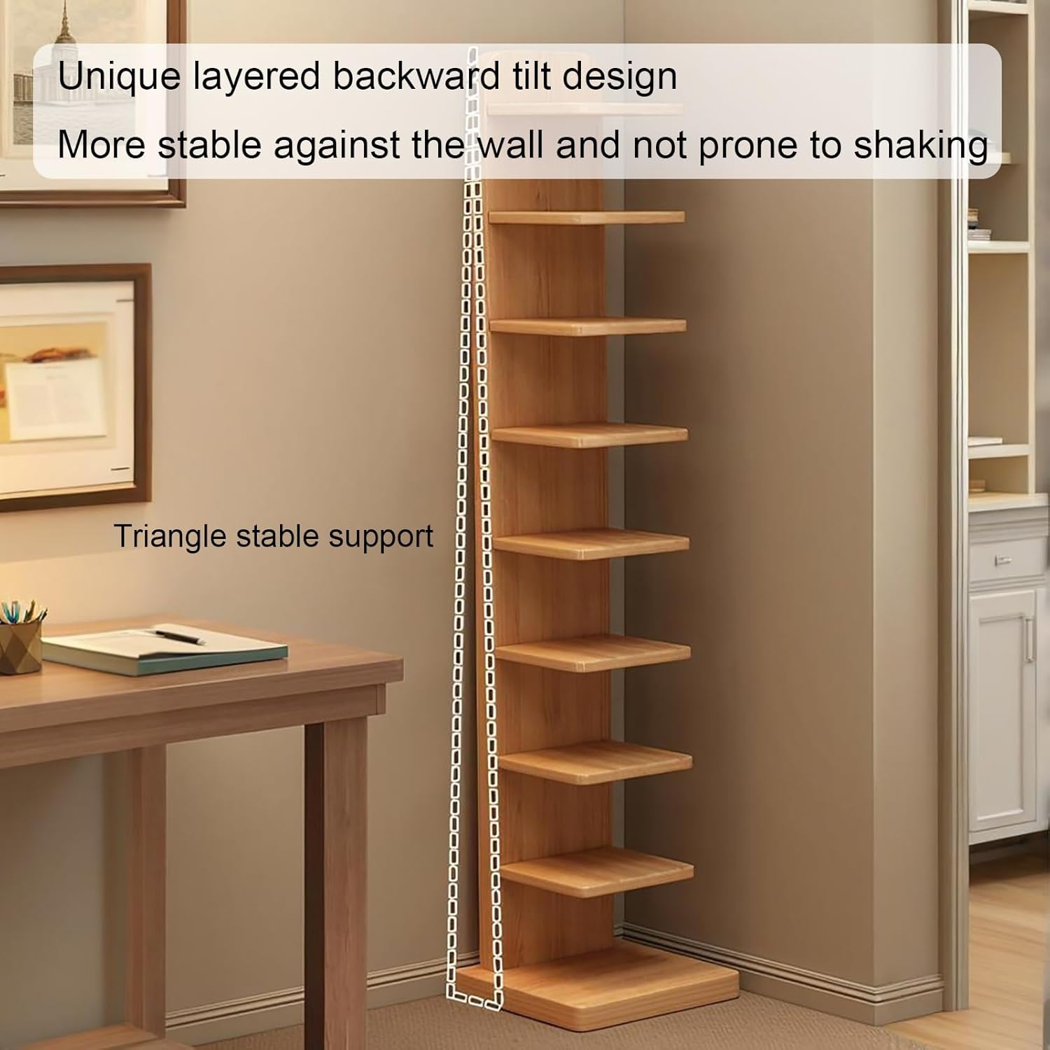 Modern Vertical Bookshelf Tower, Free Standing Bookcase Open Shelves, Simple Narrow Invisible Floor Wall Bookshelf for Small Spaces, Living Room, Bedroom, Office(Brown,87cm/34.2in)