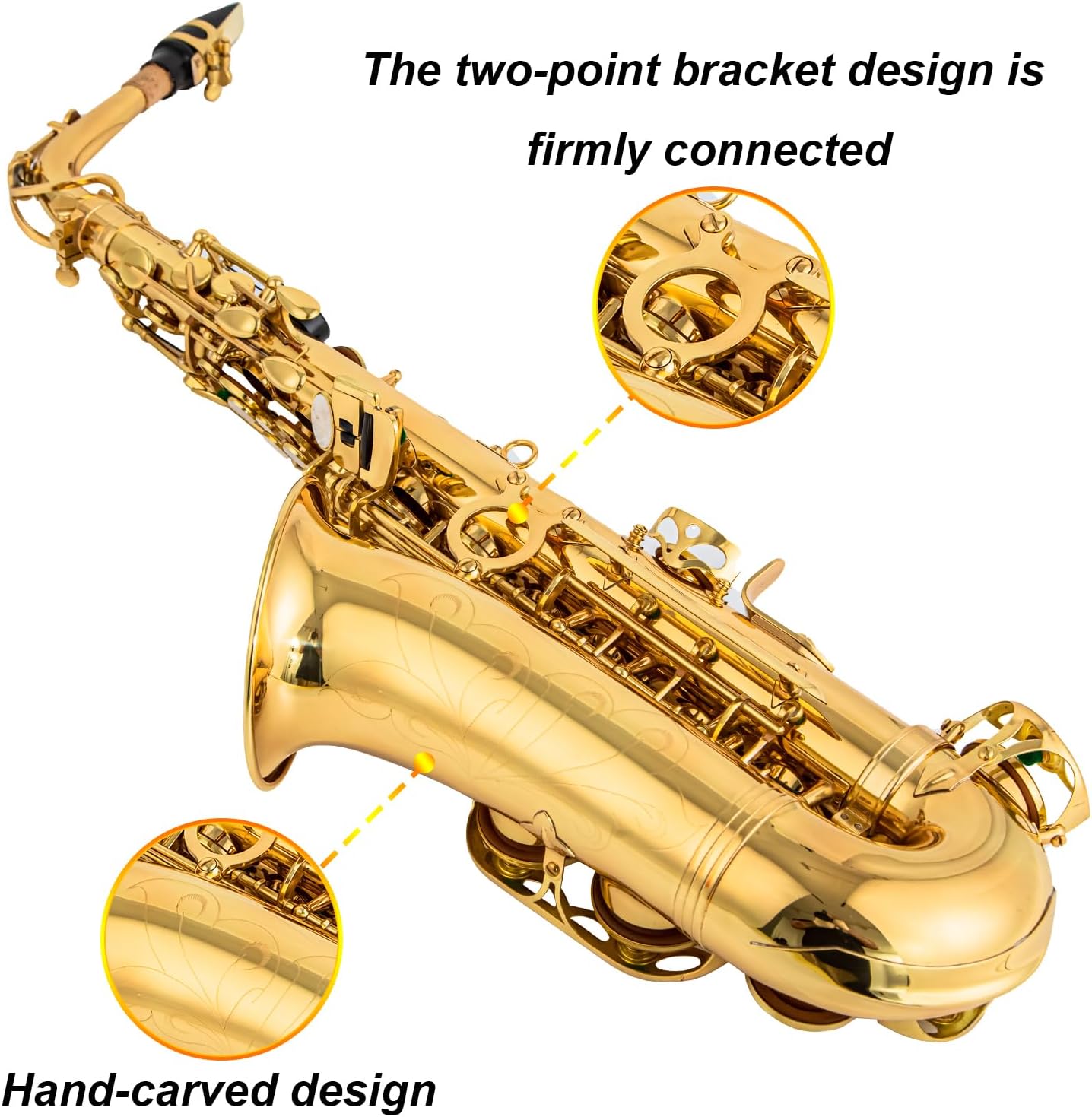 Alto Saxophone Eb beginner Saxophone includes brush canvas suitcase glove whistle piece cork plaster wipe cloth neck strap and other accessories (Gold)