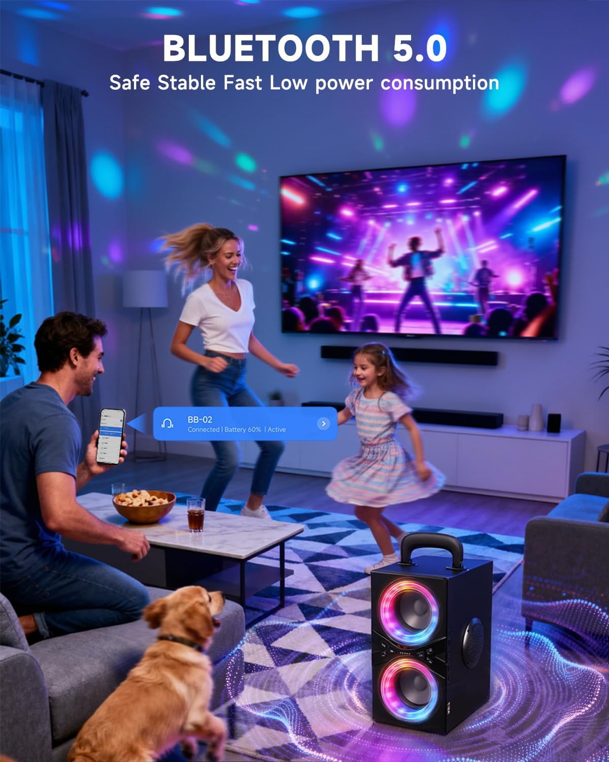 Party Bluetooth Speaker:80W Peak Large Stero Sound for Outdoor,Deep Bass,TWS,Loud with Lights,Portabe Wireless Big Speakers with Long Playtime,House,Projector,Movie