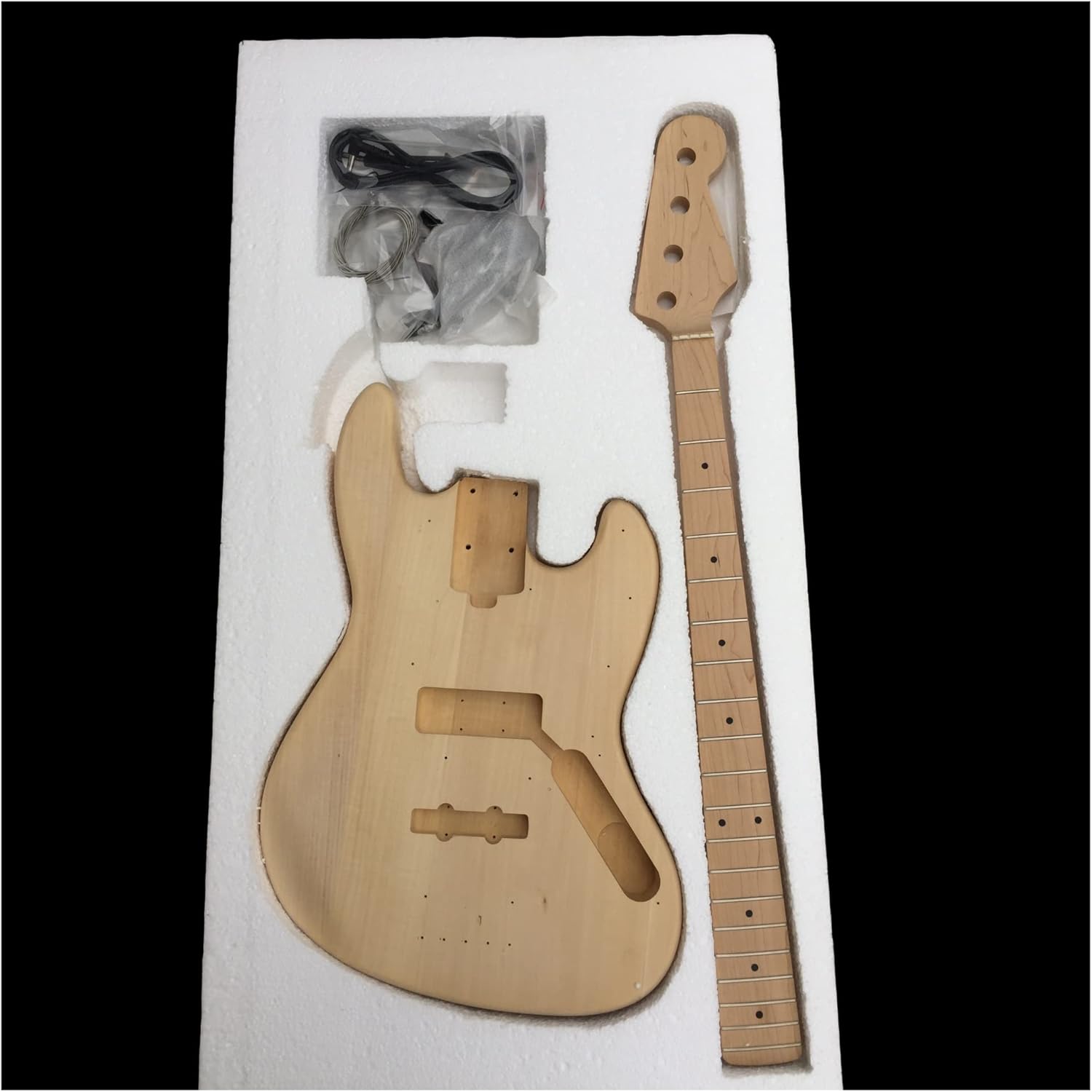 DIY 4 String Bass Guitar Kit with Basswood Body and Maple Neck and Fingerboard Unfinished Guitar Body