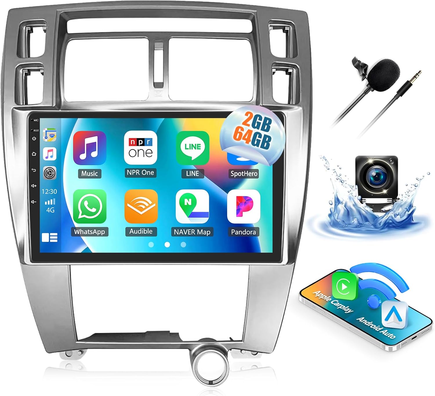 2+64GB Car Stereo Radio for Hyundai Tucson 2006-2009 with Wireless CarPlay Android Auto Android 13 Head Unit 10.1