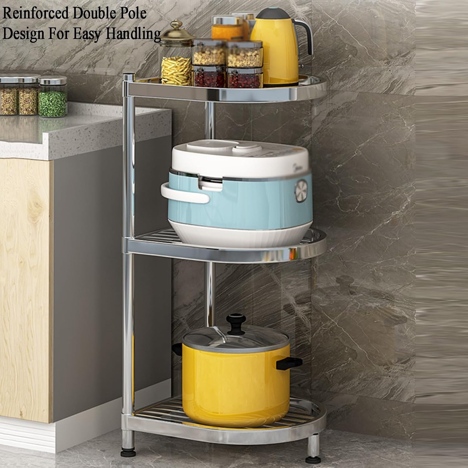 2/3/4 Tier Storage Rack, Adjustable Storage Rack, 2/3/4 Tier Corner Stainless Steel Rack for Entryway, Living Room, Narrow Space, Pantry, Bathroom(37 X 37 X 63cm) ()