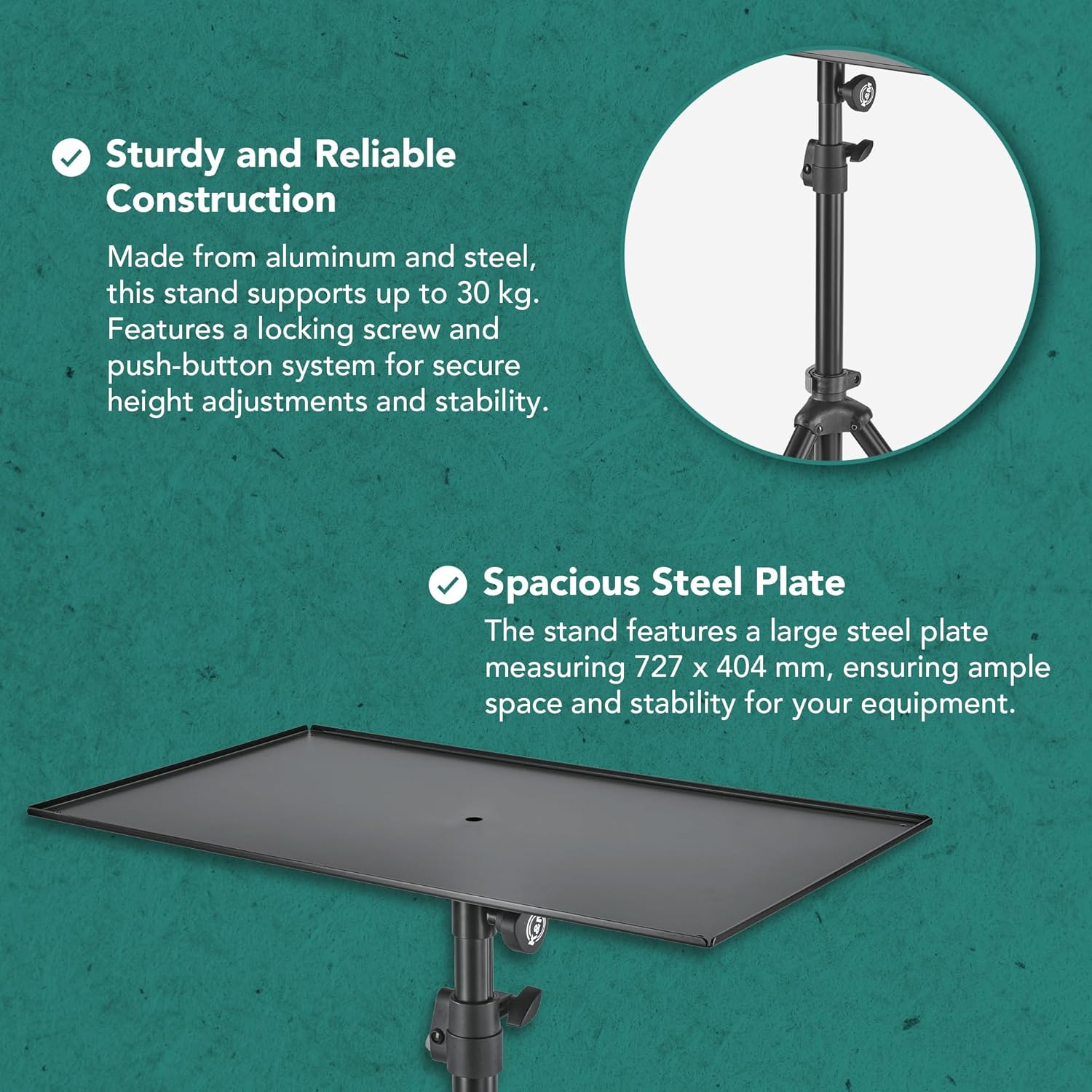 K&M Konig & Meyer Universal Stand for Studio, Stage or Rehearsal - Lightweight Portable Made of Aluminum and Steel - DJ Stand for Mixers, Controllers and Laptops - 7.6kg