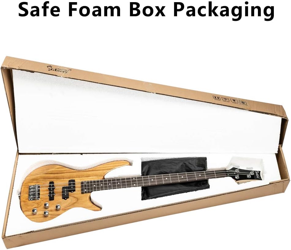 GIB Style 4 String Electric Bass Guitar, Right Handed Full Size Basswood Body with Rosewood Fingerboard, 34