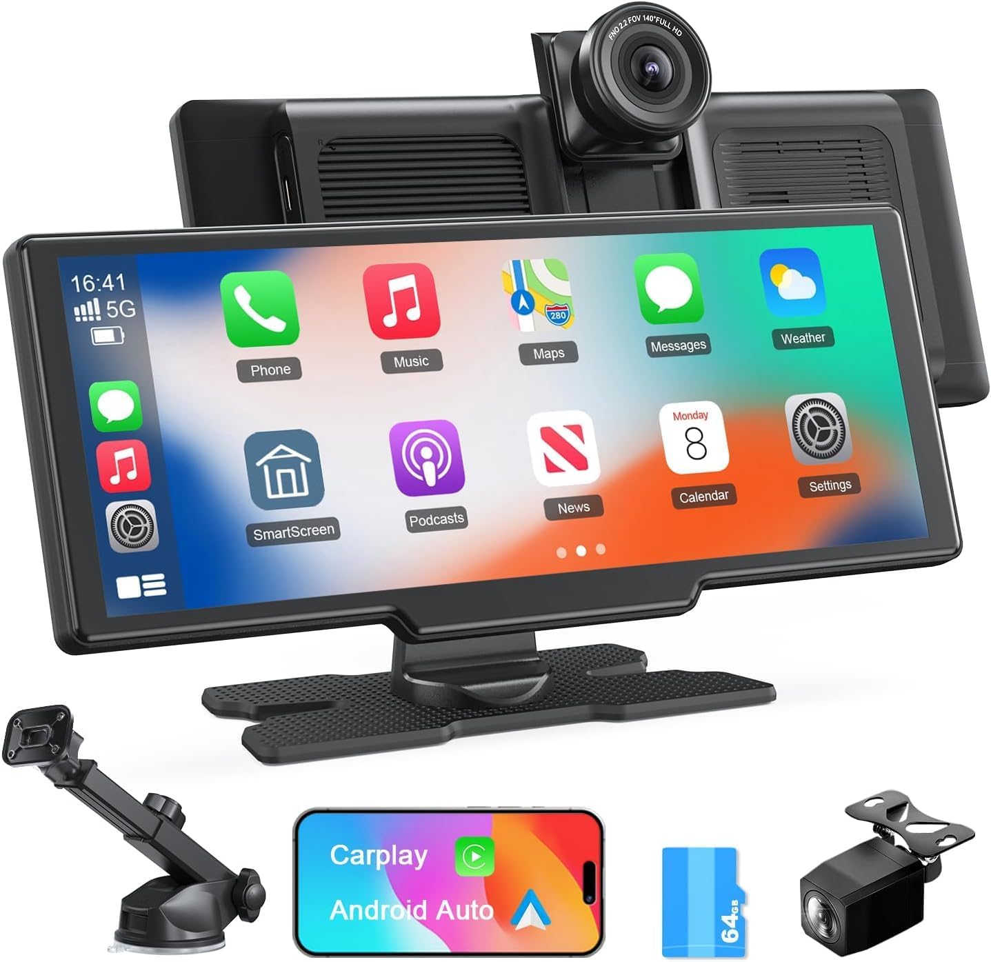 Avylet Wireless Apple Carplay Screen, Android Auto, with 4K Dash Cam,1080P Rear Camera, 9.26'' Portable Car Stereo Touchscreen, Voice Control, GPS Navigation, Mirror Link, Bluetooth,AUX,FM