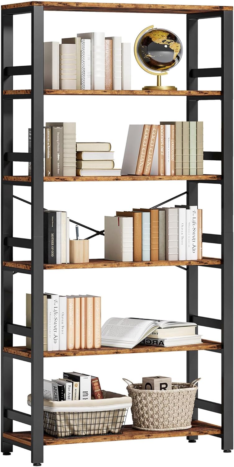 IRONCK Bookshelf, 31.5in Wide Shelf 6 Tier Bookcase, 110lbs/shelf Vintage Industrial Style Bookshelves for Bedroom, Living Room and Home Office, Vintage Brown