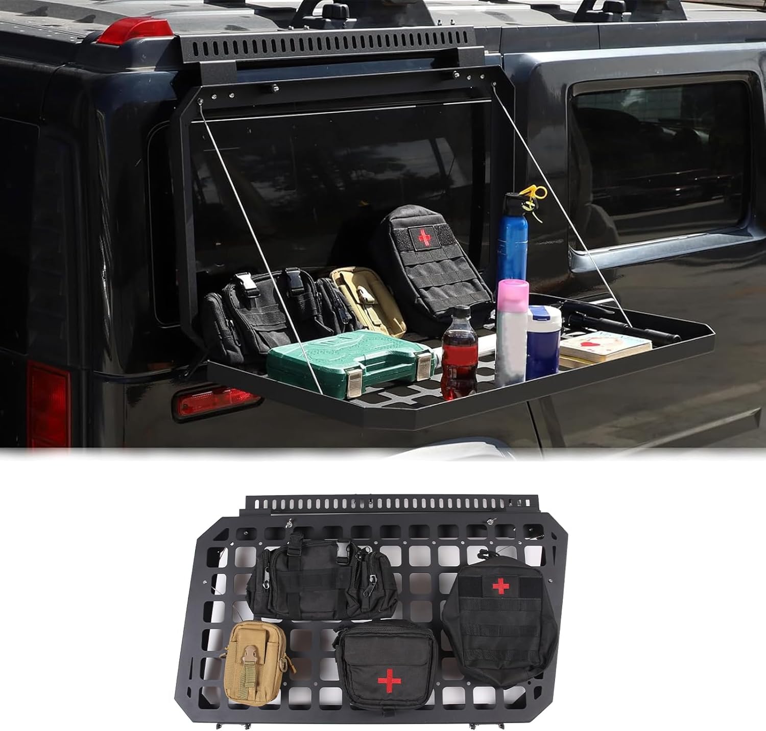PIUGILH Car Rear Window Side Storage Racks for Hummer H2 2003-2009 Exterior Accessories, Aluminum Tail Cargo Storage Panel Multi-Function Rack (Right Side)