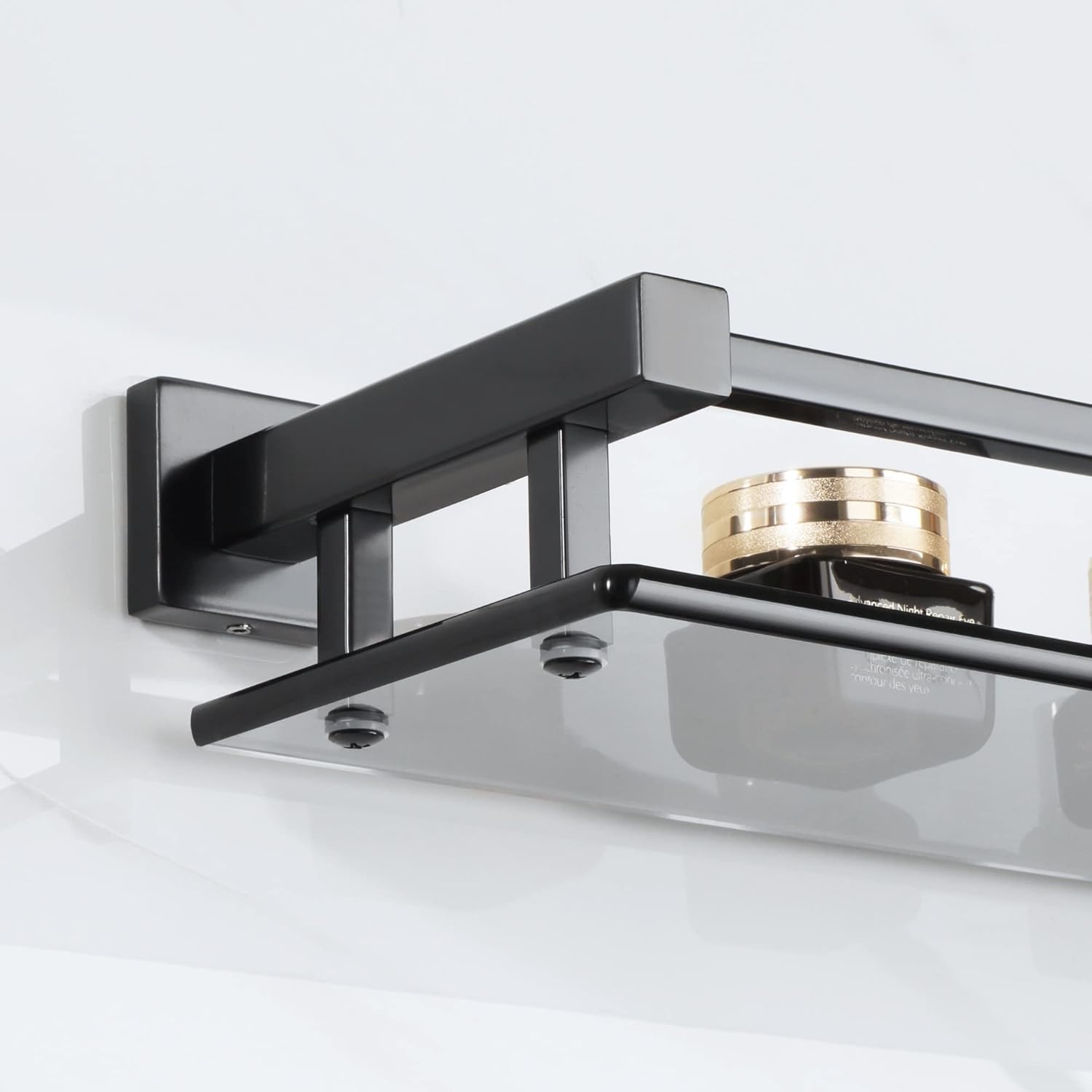 Shower Caddy Bathroom Shelves, Tempered Glass Shelf, Wall Mount Stainless Steel Rail Bathroom Shelf Shampoo Organizer, Bathroom Accessories Bathroom Organizer (Color : B, Size : 40CM)