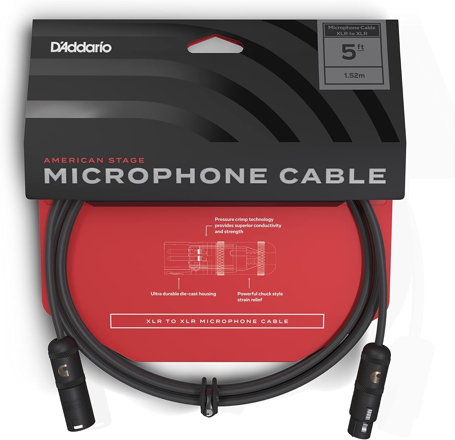 D'Addario Accessories Microphone Cable - XLR Cable - Copper Braid Shield - Optimal Signal Transfer - American Stage - 5 Inch/127 MM - 1 Pack
