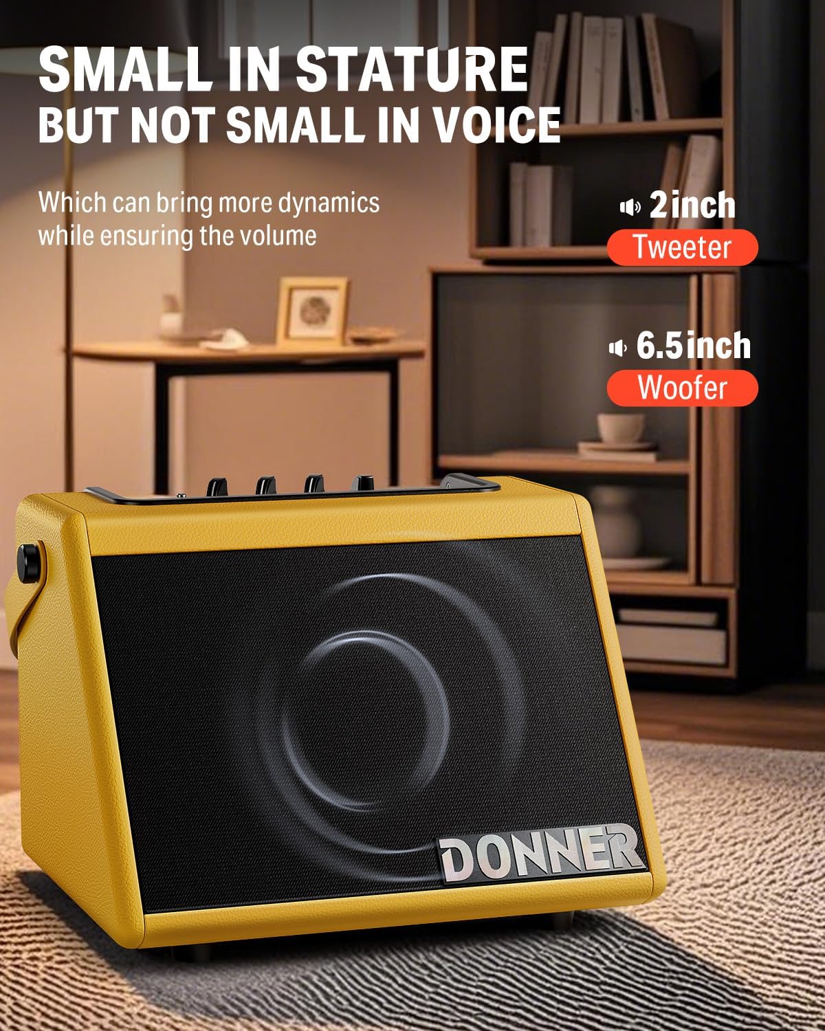 Donner Electric Drum Speaker 20W, Wireless Small Amp for Electronic Drum Sets & Keyboards, DDA-20 Portable for Home Practice & Outdoor Performance (Yellow)