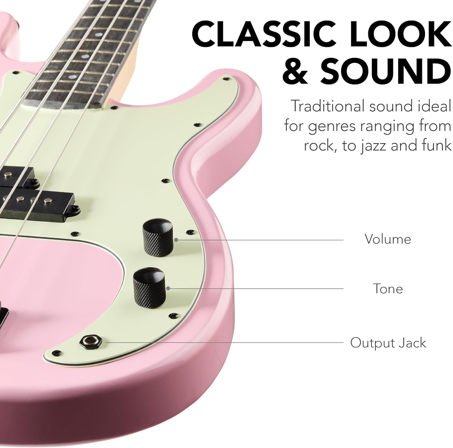 Best Choice Products Full Size Beginner 4-String Electric Bass Guitar, Wooden PB-Style Bass Starter Set w/Padded Carrying Case - Pink/Mint