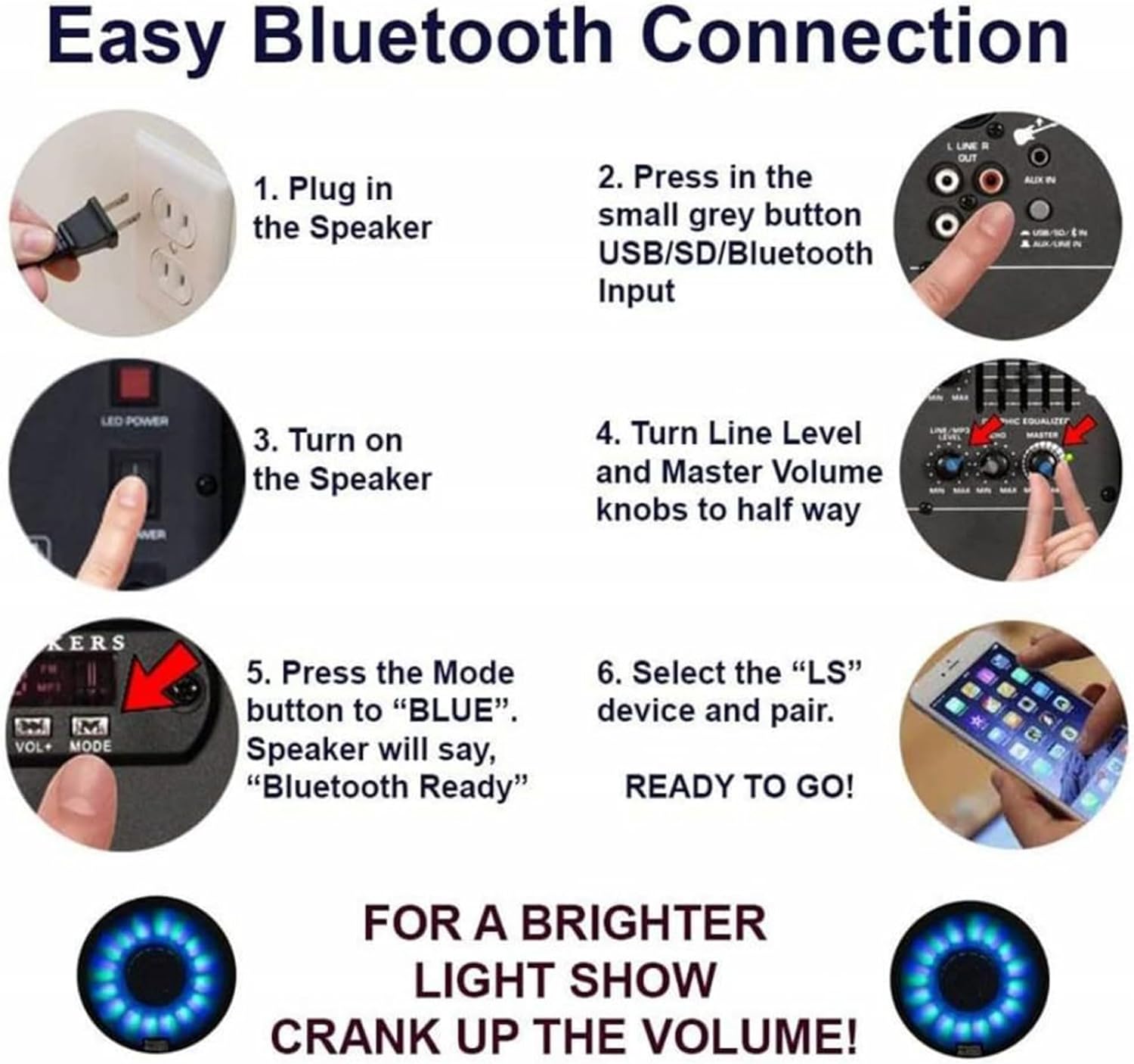 Acoustic Audio by Goldwood 1000W Bluetooth Speaker w/ Flashing LED, Large Plug-In PA System w/ Stand, Mic, & Remote for Karaoke, DJ, or Tailgate Party