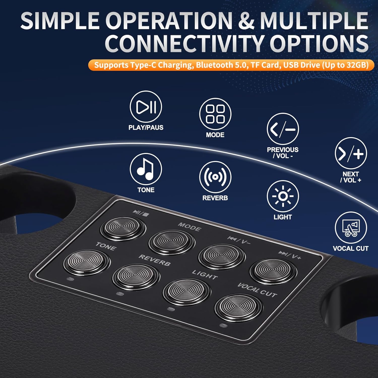 Karaokee Microphone Machine Kids Adults, Karaoke Machine Adults Big Party, Outdoor Bluetooth Speaker Karaoke Machines Portable 6 Sound Effects 4 Party Lights TF Card/USB Home Picnic Church, Black