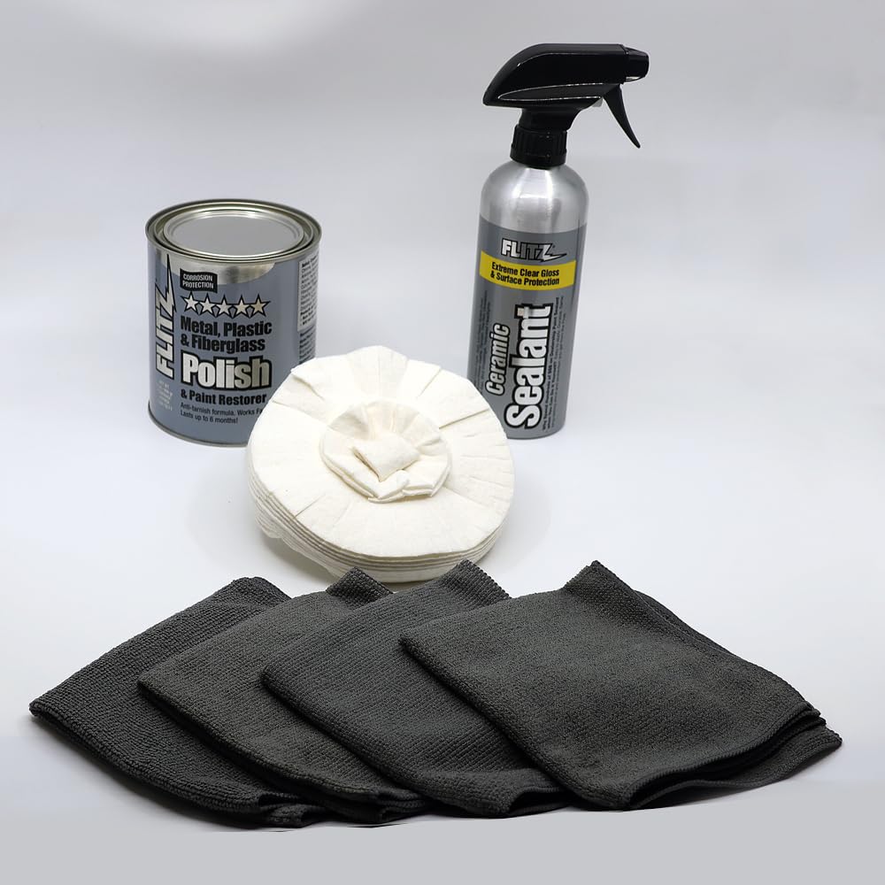 Flitz Car Buffing and Care Kit (Medium) - USA-Made Polishers and Buffers Set – Includes 2lbs Paste, 16oz Sealant, 5