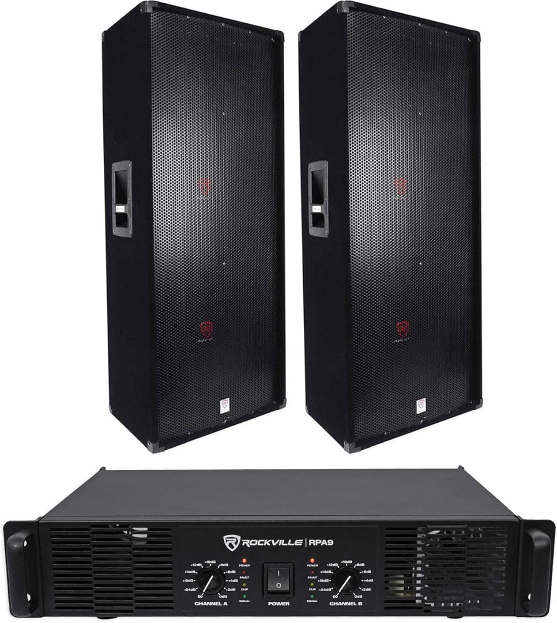 Rockville (2) RSG15.24 Dual 15 PA Speakers RPA9 Power Amplifier Amp