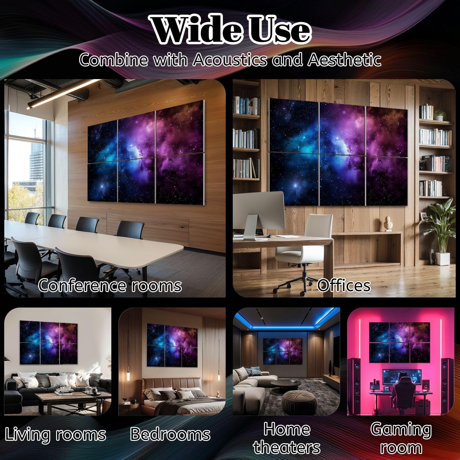 6 Pack Art Acoustic Panels colorful galaxy nebula clouds starlight Sound Absorbing Panel 48