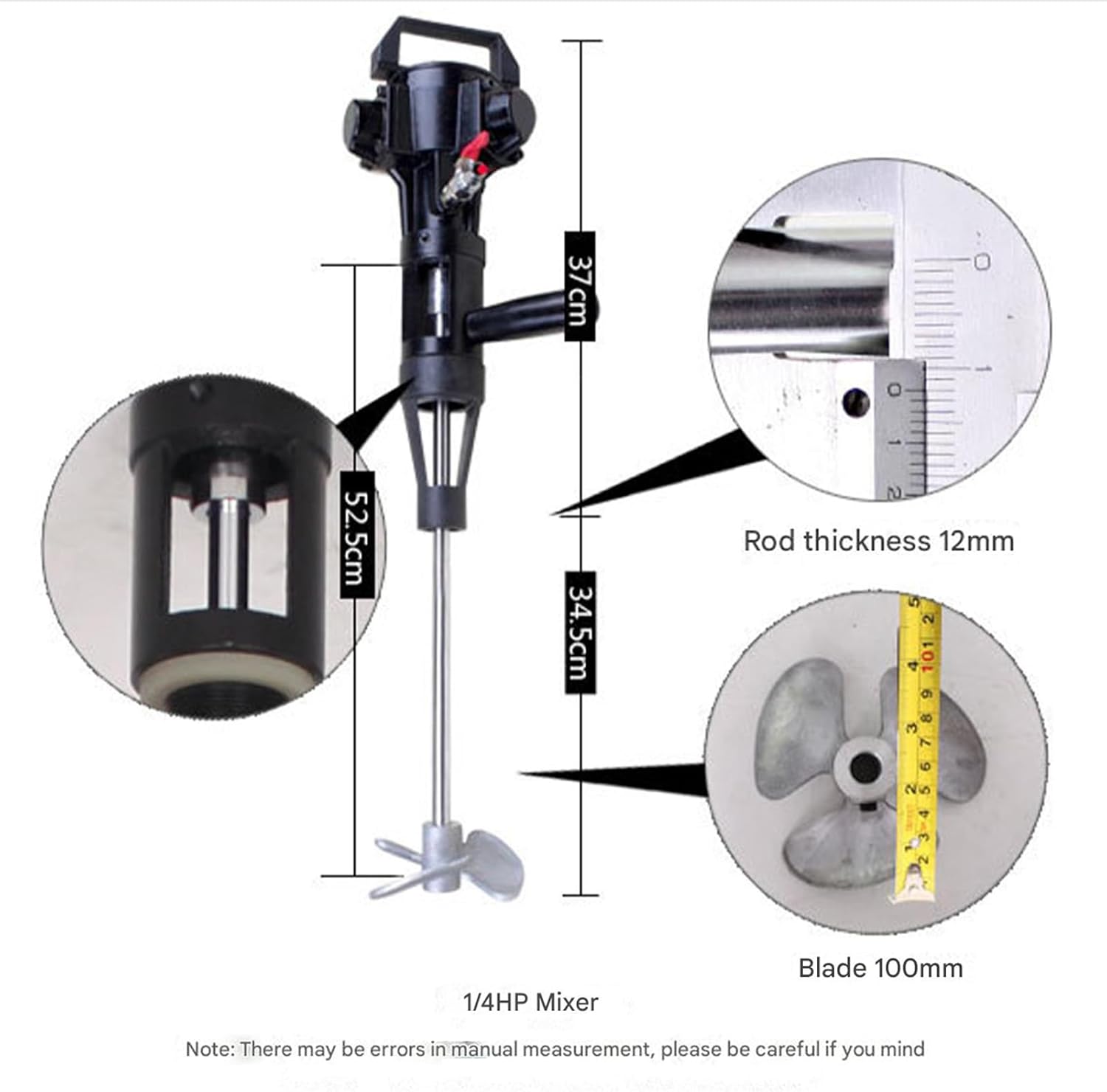 1/4HP 5 Gallon Pneumatic Paint Mixer Paint Stirring Machine with 4 Inch Mixing Impeller, Ink Dye Coating Liquid Mix Tool Tank Barrel Air Mixer