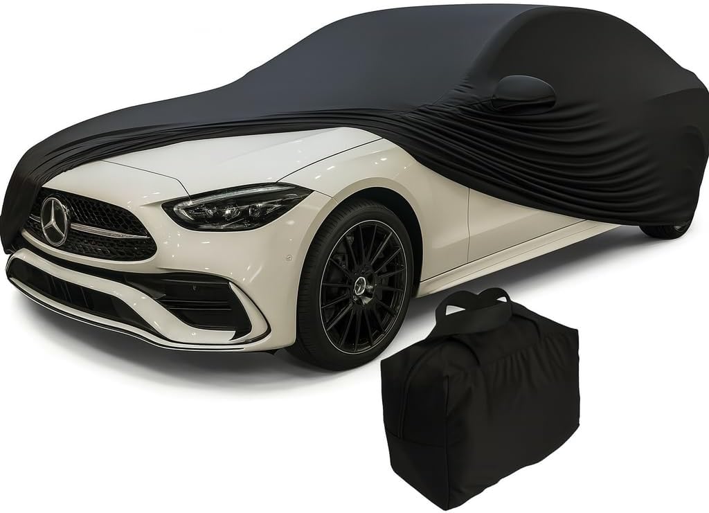 Mercedes Benz Car Cover - Custom Fit Indoor Ultraguard Stretch Satin Dust Protection, Scratch Resistant - Ultimate High End for 2012-2025 Mercedes Including C300, AMG C 63, & AMG C 43 Sedans (Black)