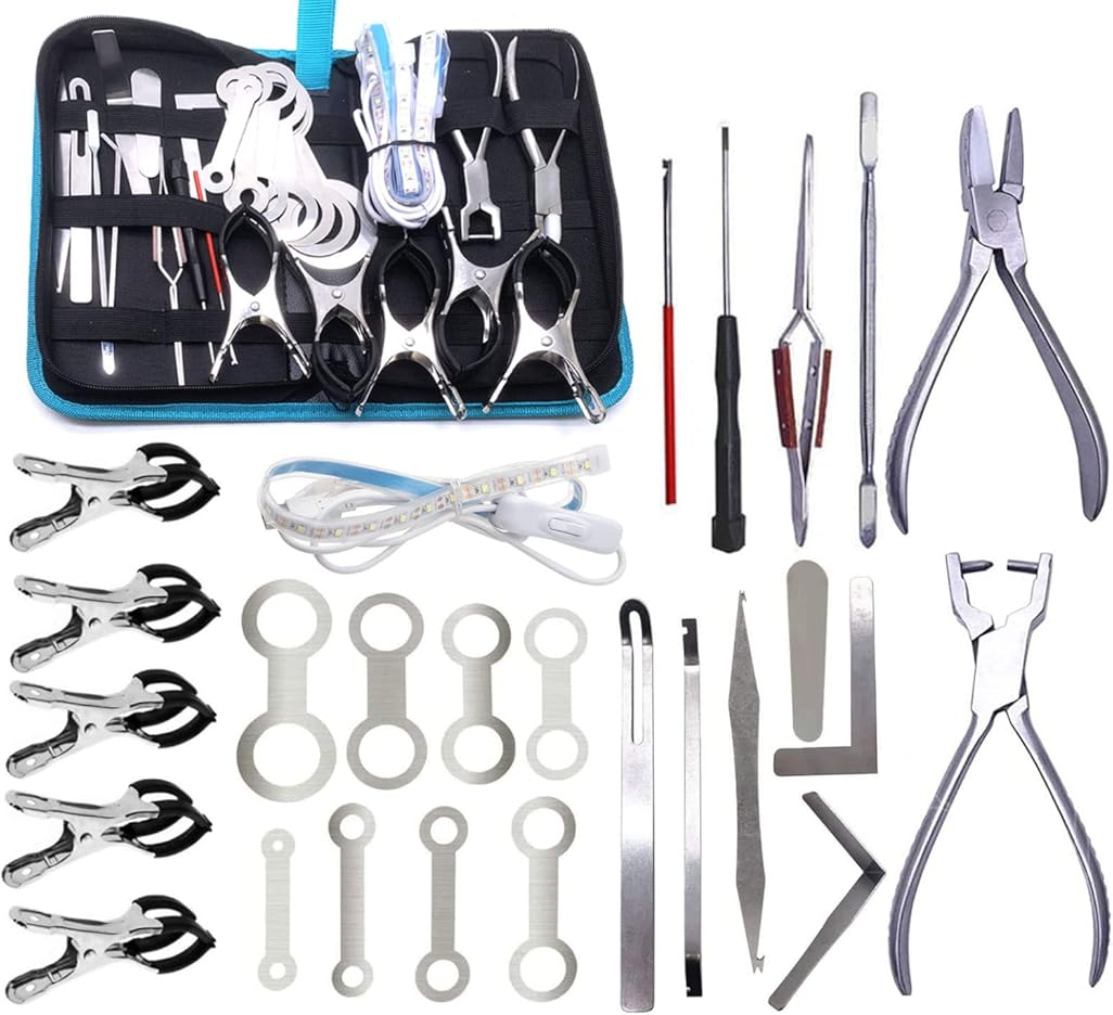 Woodwind Instrument Repair Tool Saxophone Pad Leveling Tool Key Cover Adjustment Repair Kit with Spring Needle Removing Pliers Spring Hook Stainless Steel Pack of 26 Pieces