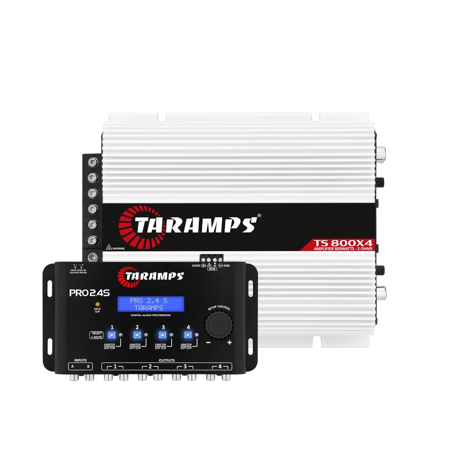 Taramps TS 800x4 2 Ohms Class D Multichannel Car Audio amp 800W RMS 4 Channel + Taramps Pro 2.4s DSP Digital Signal Processor and Equalizer Bundle, 2-Pack