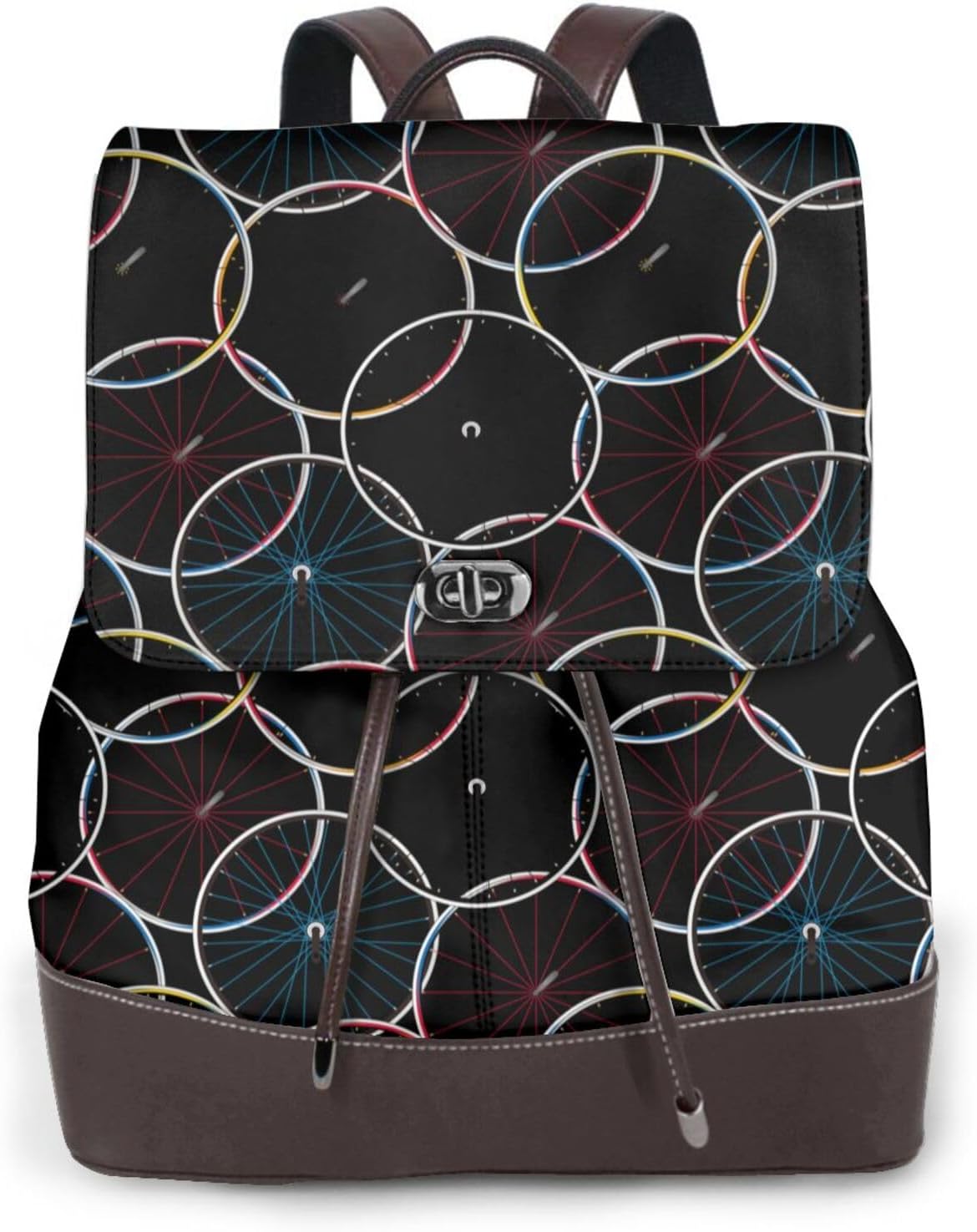 Bicycle Wheels Pattern for Womens Backpack Purse Microfiber PU Anti-theft Large Fashion Designer Travel Bag Ladies Shoulder Bags