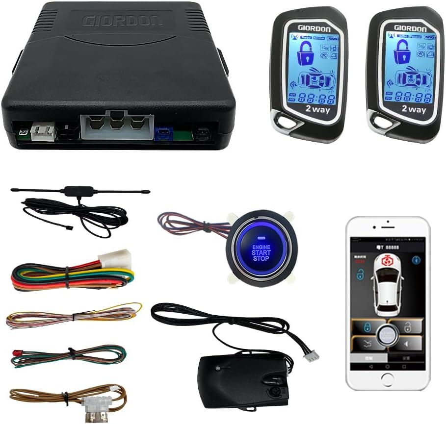 Universal Two Way Car Remote Engine Start with Car Alarm One Key Engine Start Keyless Entry Open Trunk Auto for Car 1600 feet Range Remote Key or Phone Control Not for The Car with One Key Start
