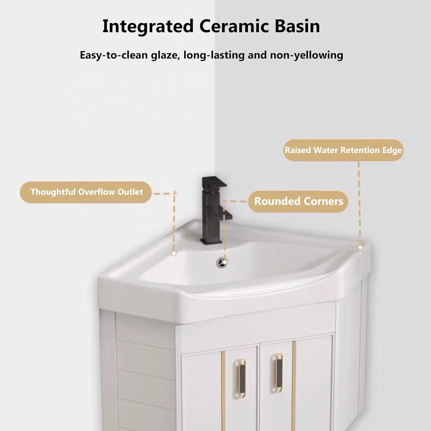 Bathroom Sink Vanity for Small Space, Wall Mount Corner Bathroom Vanity Cabinet with Sink Washing Hand Basin Design with Ceramic Sink & Mirror(Color:Blue,Size:38cm/14.9in)