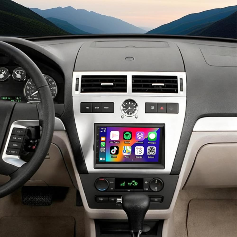 7Inch Double Din Car Stereo Radio for Mercury Milan 2006 2007 2008 2009-4G+64G Car Audio Receiver with Carplay/Android Auto,Built-in GPS Bluetooth WiFi FM RDS DSP SWC + Backup Camera