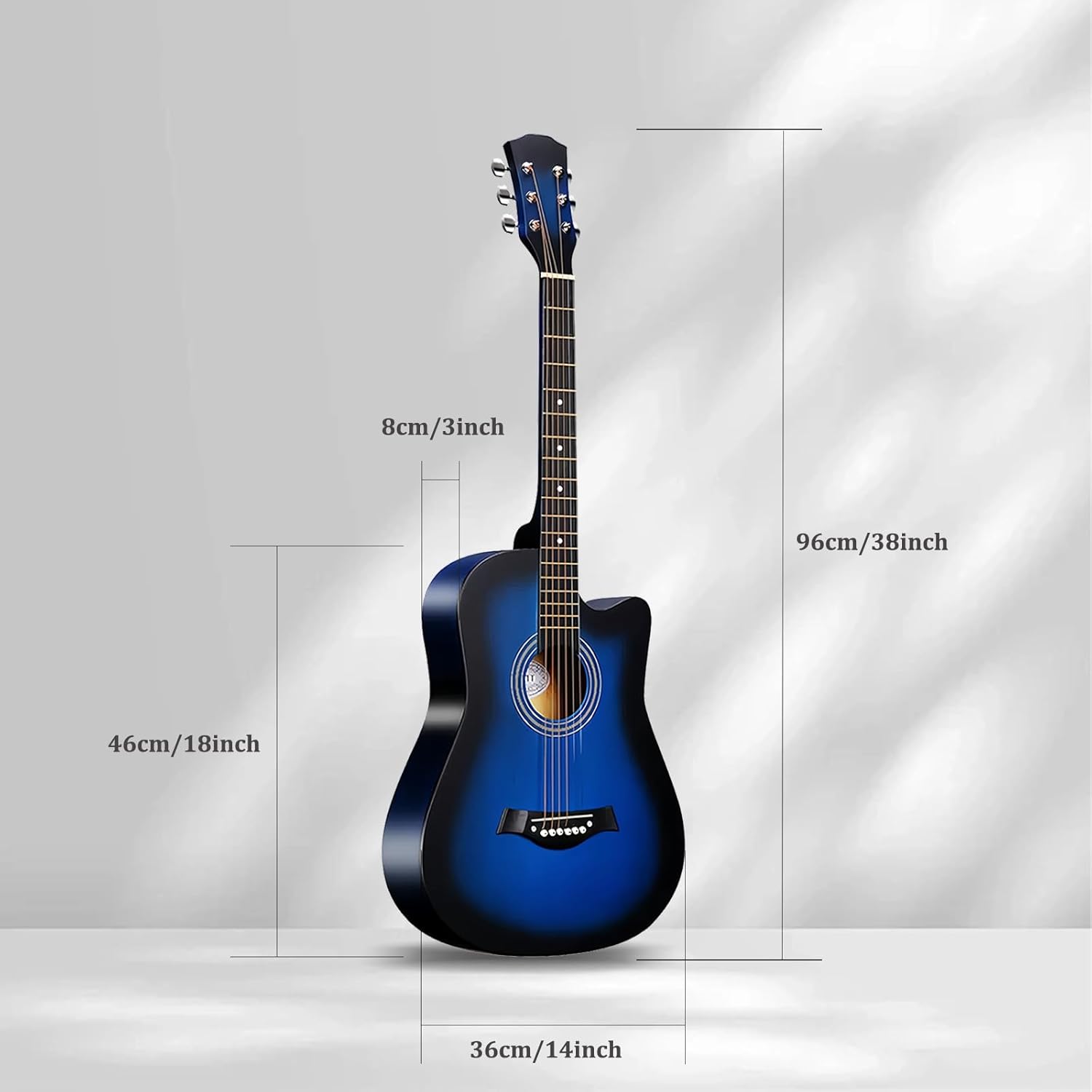 38'' Wood Acoustic Guitar for Adults, 6 Steel-String Acoustic Guitar With Guitar Bag and Beginner Kits for Beginner