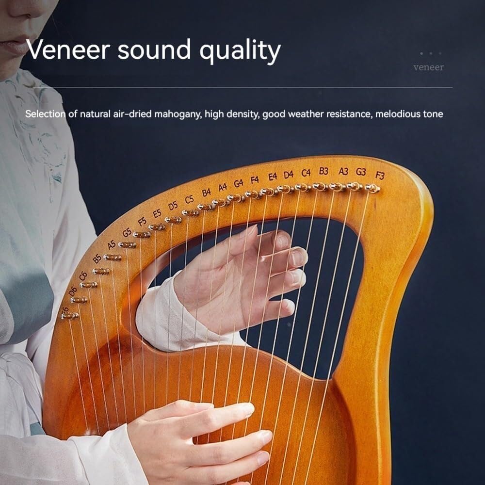 21/24 String Lyar, Thumb Harp, Mango Shape, Veneer Mahogany Xylophone Body, Beginners Niche Instrument(Color:Natural_24 Strings)(Natural-24 Strings)
