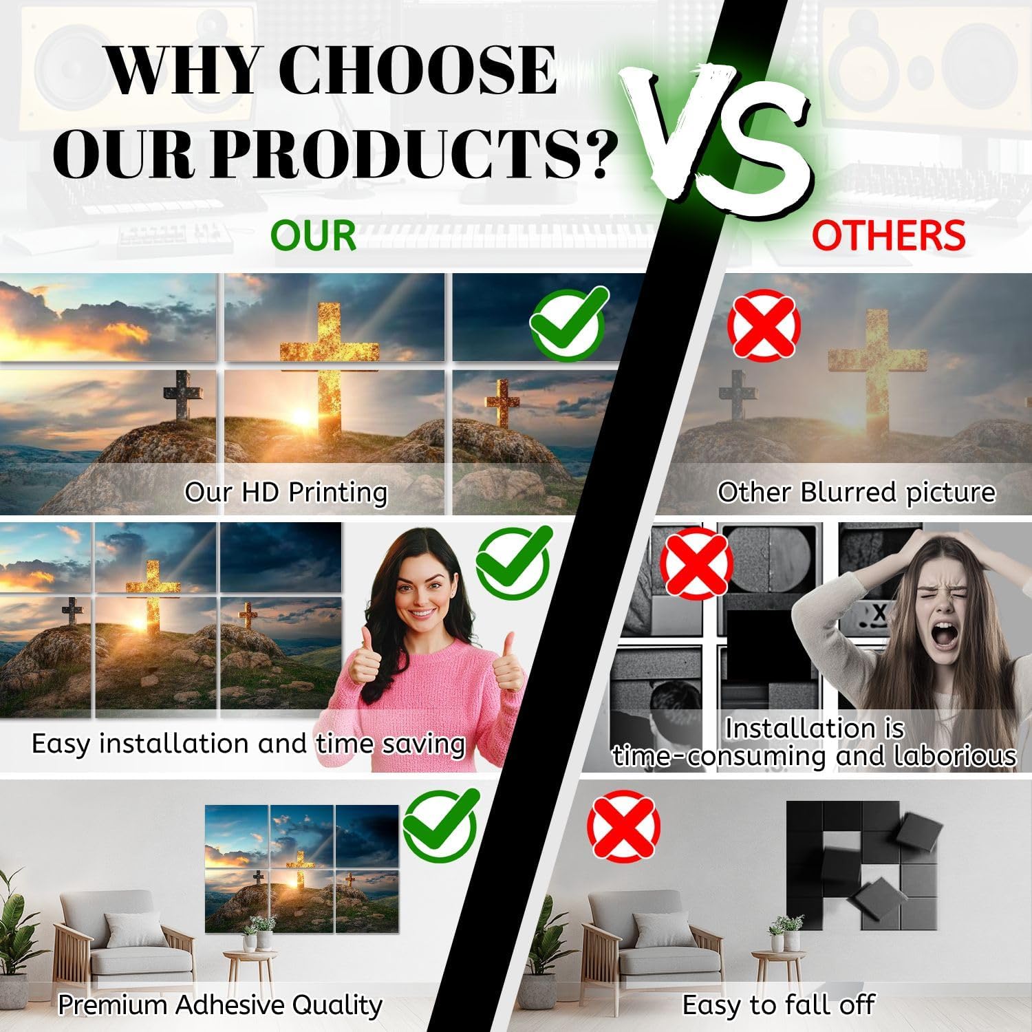 6 Pack Art Acoustic Panels Christian Cross rock hill Sound Absorbing Panel 48