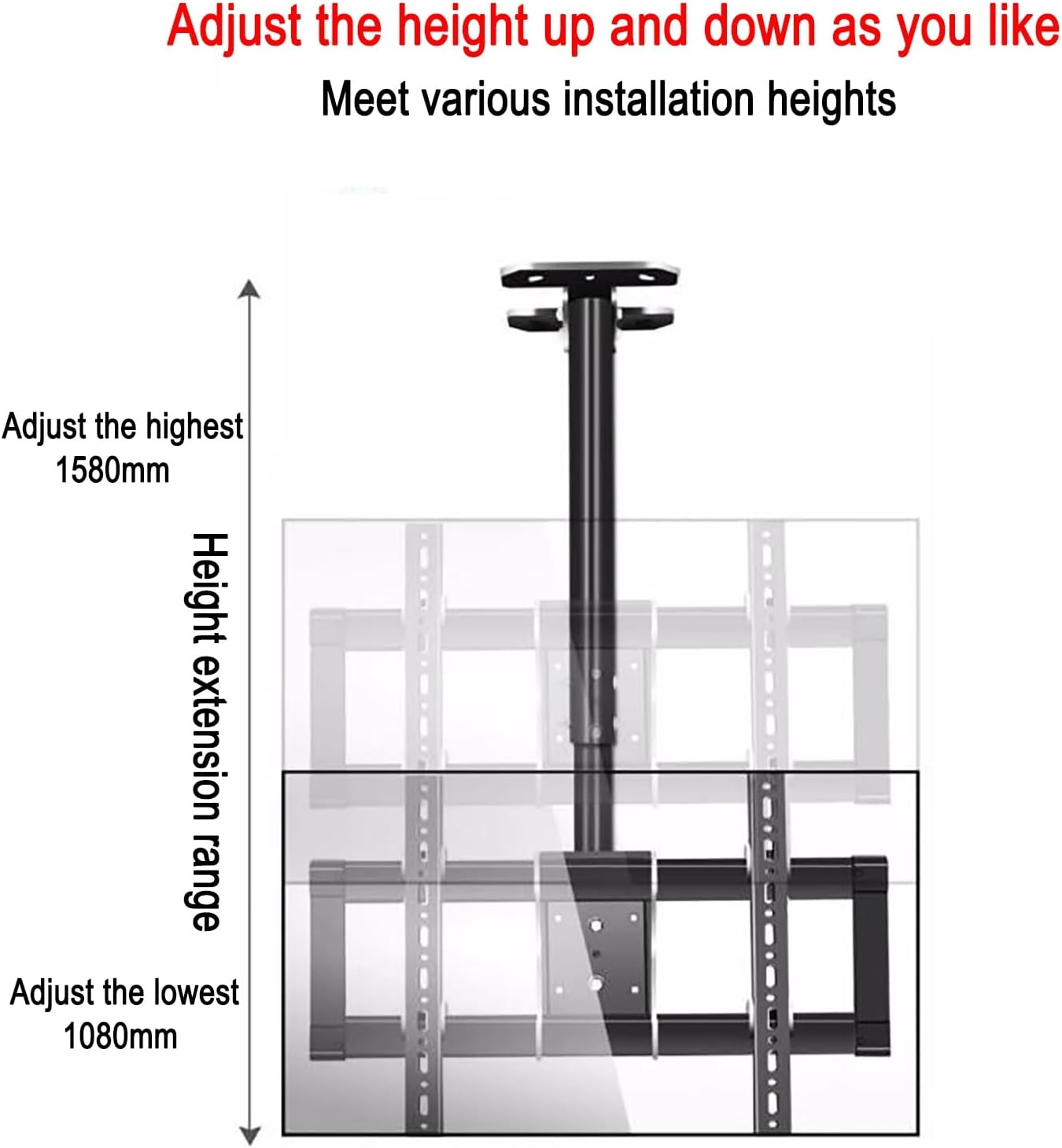 Ceiling TV Mount Stand - Tv Wall Mount,Height Adjustment TV Stand,Fits Most 39-90 Inch TV,5 to -25° Pitch Angle Adjustment,Max Bearing 85kg,Three Installation Modes,Installati,Cann